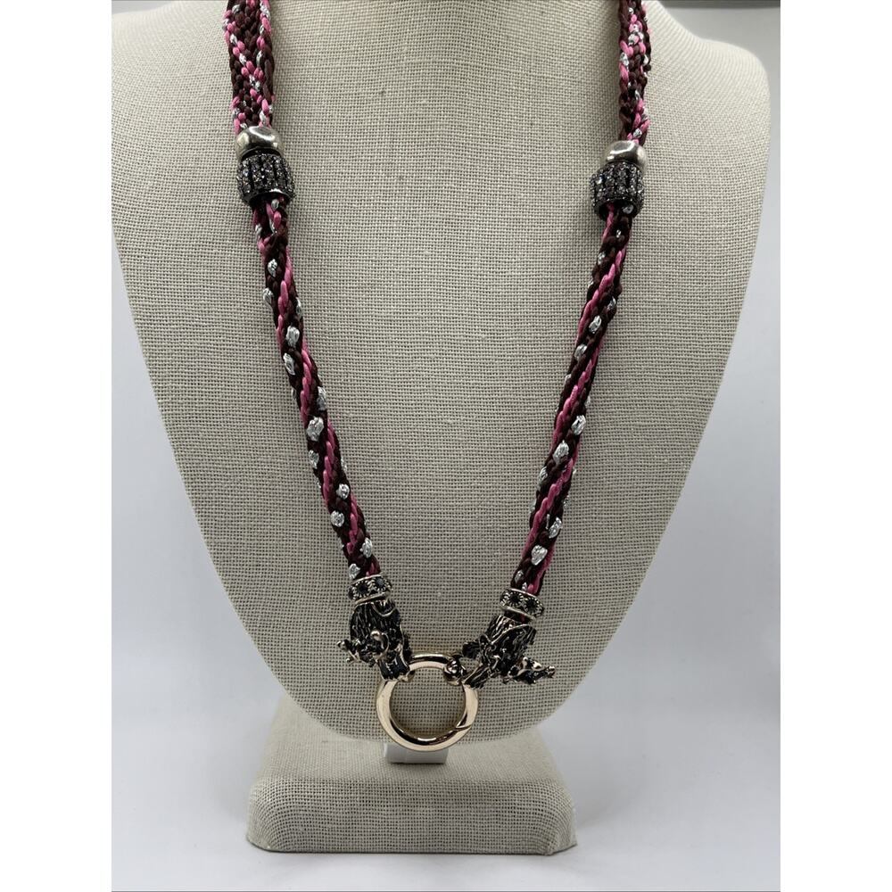 Ouroboros Dragon Necklace Bracelet Rhinestone Crochet Cord Mix Metal Brown Pink